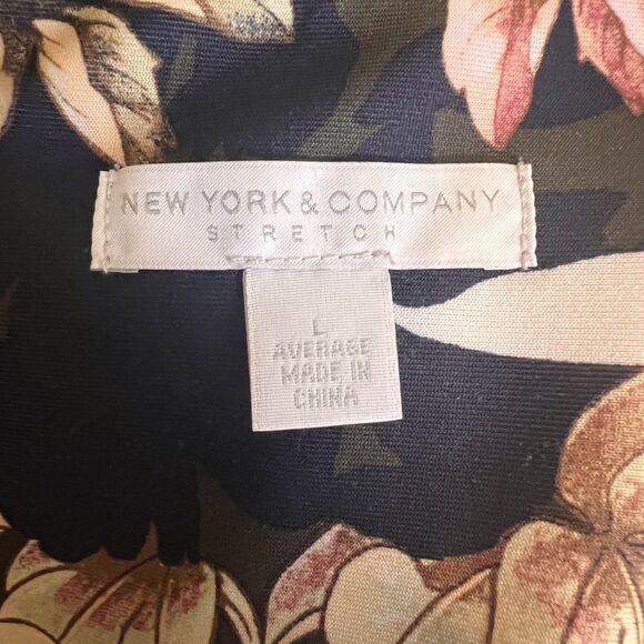 NY & CO Stretch Floral Hunter Green Midi Sheath Dress - Size L - Picture 6 of 8